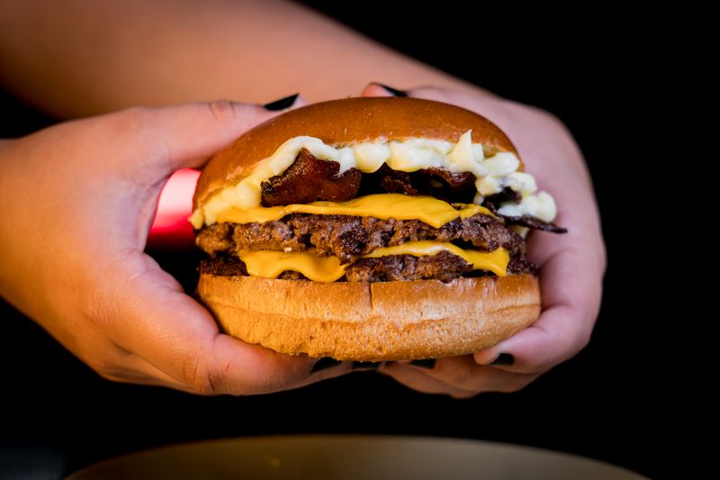 Flame-grilled burger from our East coast wings menu